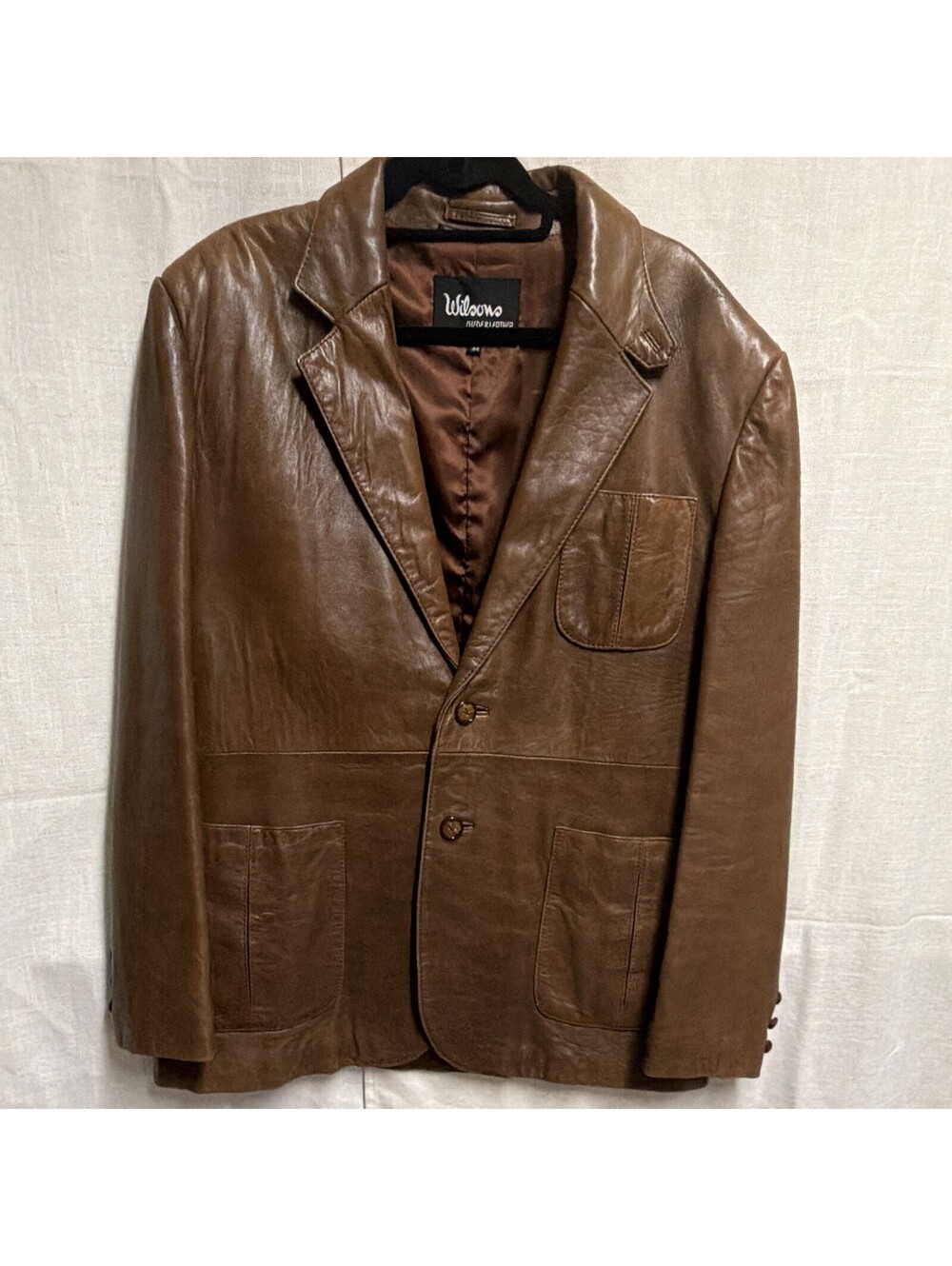 Wilson Men’s Brown Leather Lined Notch Lapel Single-Breasted 2-Button Blazer 44
